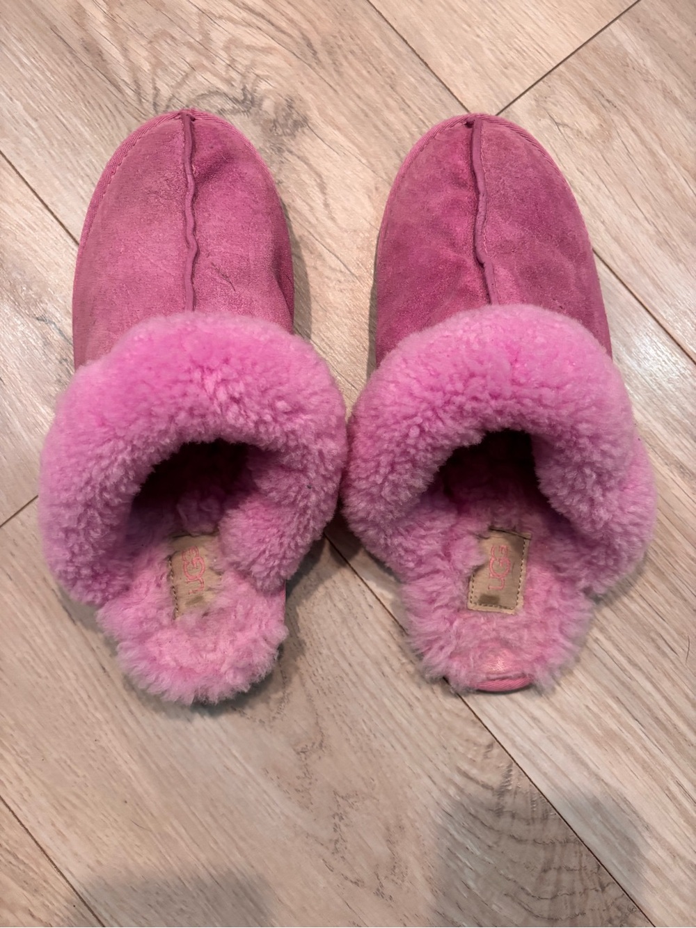 UGG Pink Plush Shearling Clog Slippers